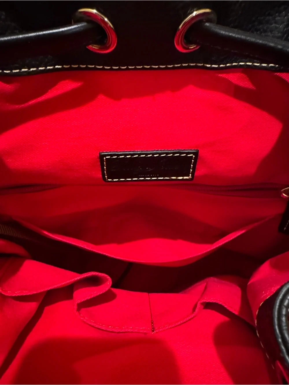 Black Leather Drawstring Backpack with Tassel Accent